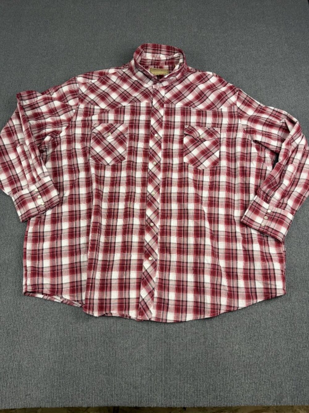 Wrangler Mens Red White Plaid Western Pearl Snap Front Long Sleeve Shirt 3XL